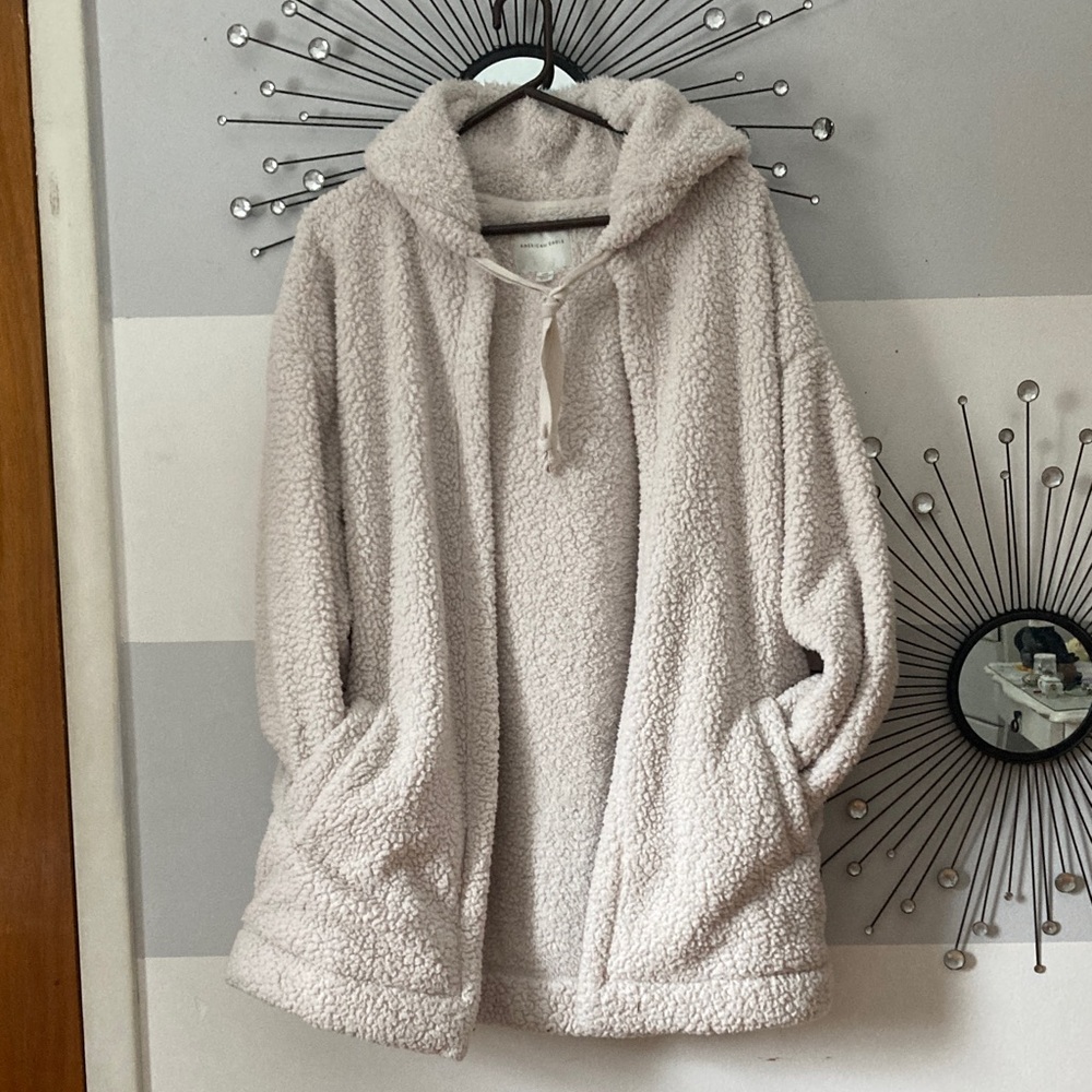 American Eagle Outfitters Cream Teddy Jacket